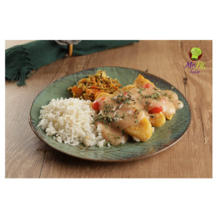 Moqueca de banana-da-terra, arroz de jasmim e farofa especial Mr. Fit 350g / 286kcal