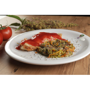 Frango à parmegiana zero lactose e talharim low carb com azeite e chia 250 g / 296kcal